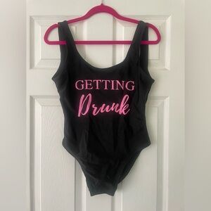 Black Bodysuit with Pink Text